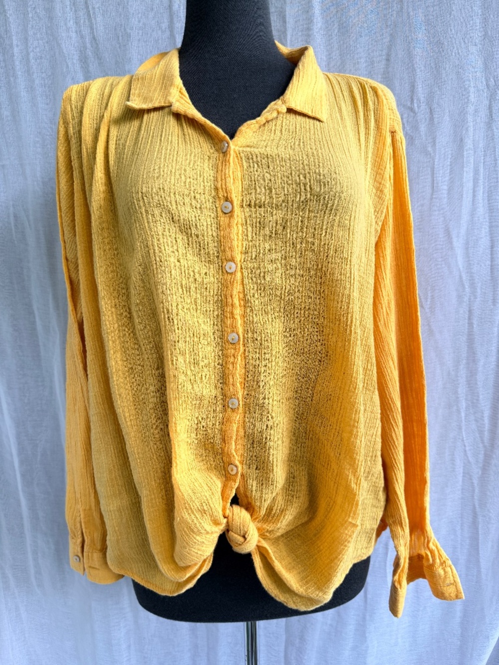 Aerie Yellow Gauze Button Up Shirt | XL | Lightweight Beachy Oversized Top